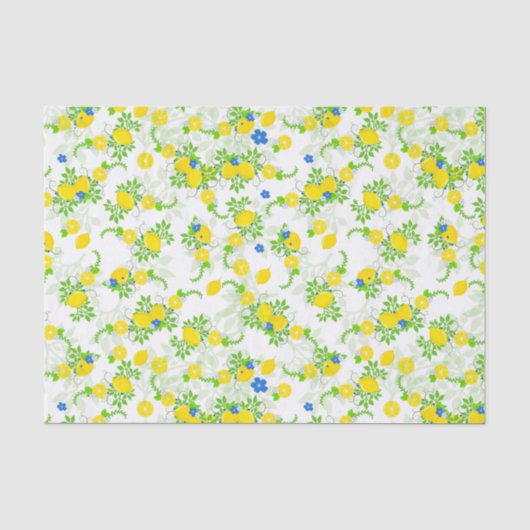 Zomerachtig Blauw en Geel Citroenen Bloemmotief Tissuepapier (Voorkant)