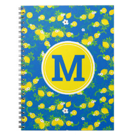 Zomerachtig Blauw en Geel Citroenen Bloempatroon Notitieboek