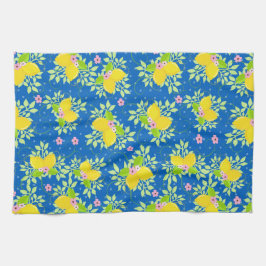 Zomerachtig Blauw en Geel Citroenen Bloempatroon Theedoek