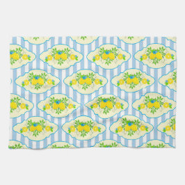 Zomerachtig Blauw en Geel Citroenen Bloempatroon Theedoek