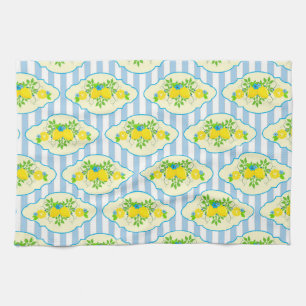 Zomerachtig Blauw en Geel Citroenen Bloempatroon Theedoek