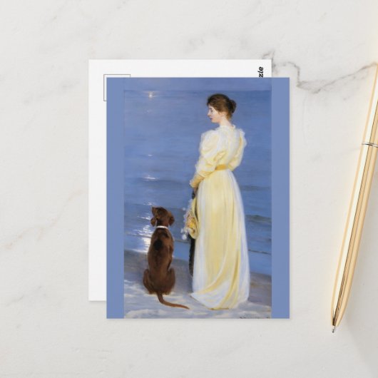 Zomeravond in Skagen, P.S.Krøyer, Kunst Briefkaart (Voorkant / Achterkant in situ)