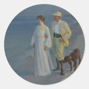 Zomeravond op het strand van Skagen Ronde Sticker