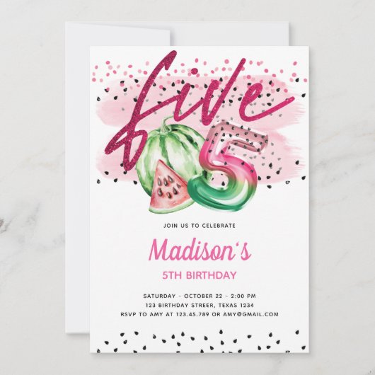 Zomerballon Brieven Melon 5e verjaardag Kaart (Voorkant)