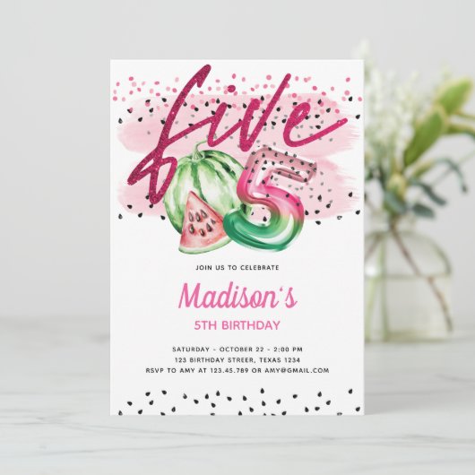 Zomerballon Brieven Melon 5e verjaardag Kaart (Staand voorkant)