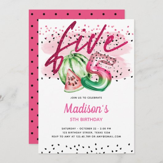 Zomerballon Brieven Melon 5e verjaardag Kaart (Voorkant / Achterkant)