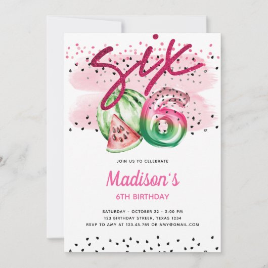 Zomerballon Brieven Melon 6e Verjaardag Kaart (Voorkant)