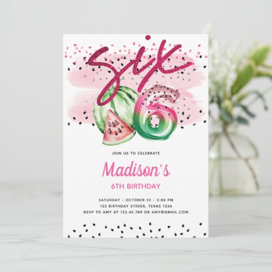 Zomerballon Brieven Melon 6e Verjaardag Kaart (Staand voorkant)