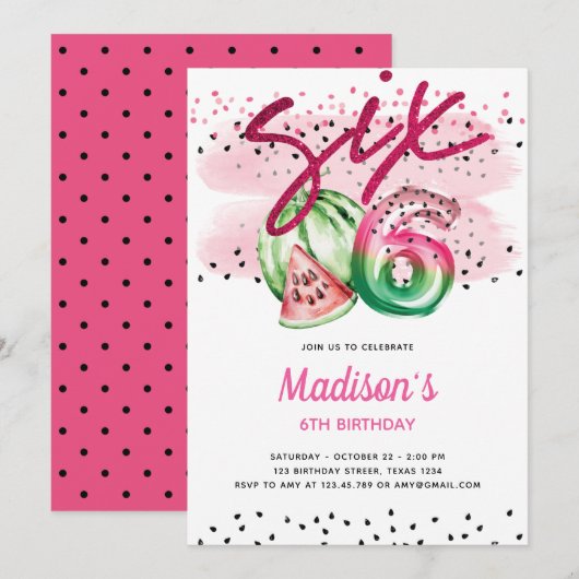 Zomerballon Brieven Melon 6e Verjaardag Kaart (Voorkant / Achterkant)