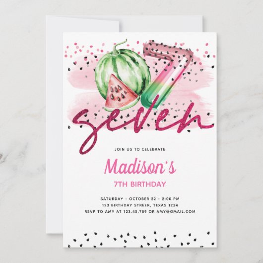 Zomerballon Brieven Melon 7e Verjaardag Kaart (Voorkant)