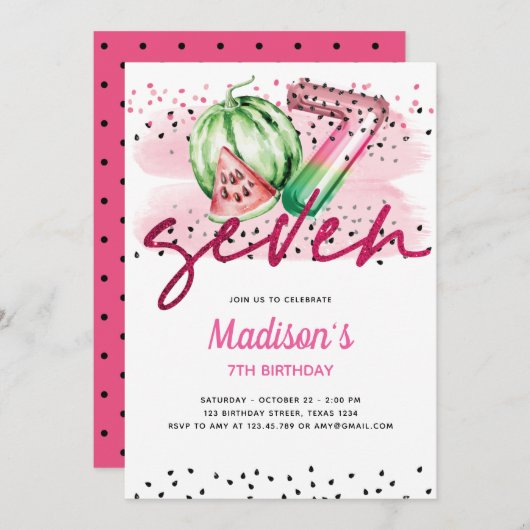 Zomerballon Brieven Melon 7e Verjaardag Kaart (Voorkant / Achterkant)