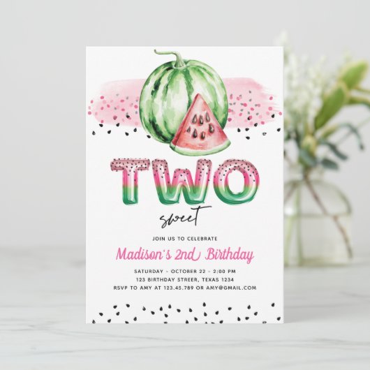 Zomerballon Brieven Melon Twee Zoete Verjaardag Kaart (Staand voorkant)