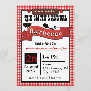 Zomerbarbecue BBQ Gingham Picknick Uitnodiging