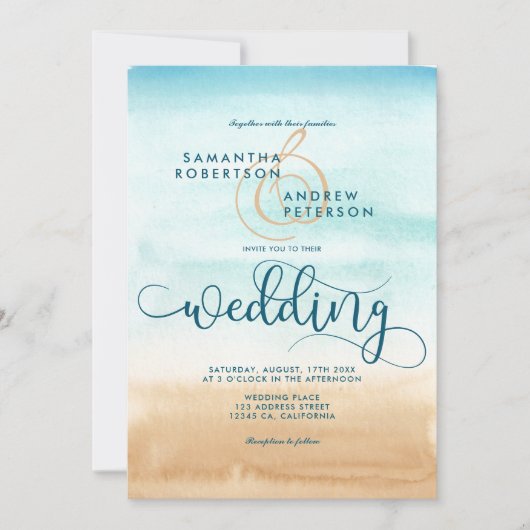 Zomerbestemming strand chique bruiloft script kaart (Voorkant)