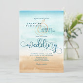 Zomerbestemming strand chique bruiloft script kaart (Staand voorkant)