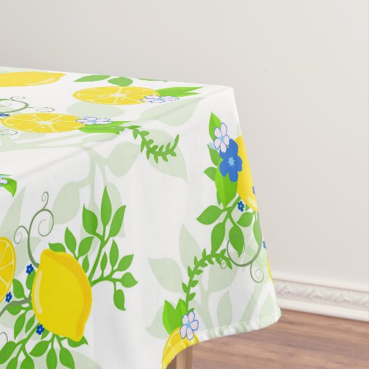 Zomerblauw en Geel Citroenen Bloemmotief Tafelkleed (Voorbeeld)