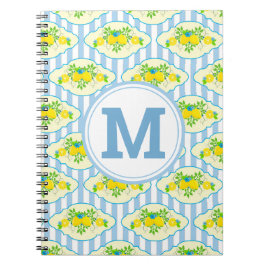Zomerblauw en gele citroenen bloempatroon notitieboek