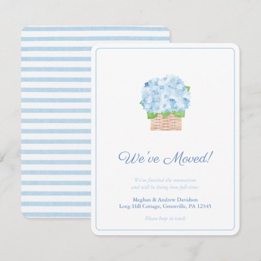 Zomerblauw met Witte Hortensia Adreswijziging Aankondiging (Voorkant / Achterkant)