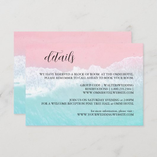 Zomerblauw, Roze Ocean Beach Details Informatiekaartje (Voorkant / Achterkant)