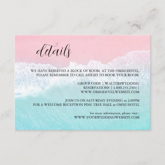 Zomerblauw, Roze Ocean Beach Details Informatiekaartje (Voorkant)