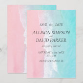 Zomerblauw, Roze Ocean Beach Save The Date Kaart (Voorkant / Achterkant)