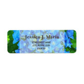 zomerblauwe hydrangebloemen en groene bladeren etiket (Voorkant)