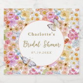 Zomerbloei Bloemige Vlinder Bruiloft Feest Custom Sparkling Wijnetiket (Enkel label)