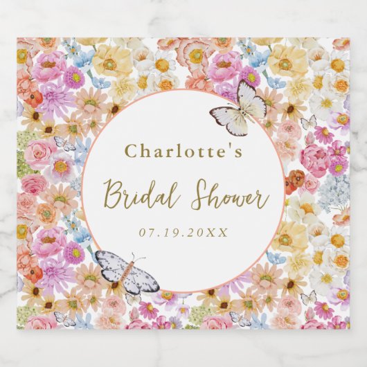 Zomerbloei Bloemige Vlinder Bruiloftsfeest Maatwer Sparkling Wijnetiket (Enkel label)