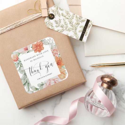 zomerbloem handgemaakt met liefde bedankt vierkante sticker (Geschenken)