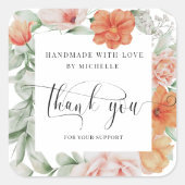zomerbloem handgemaakt met liefde bedankt vierkante sticker (Voorkant)