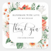zomerbloem handgemaakt met liefde bedankt vierkante sticker (Voorkant)
