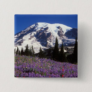 zomerbloemen aan de basis van de Mount Rainier, 2 Vierkante Button 5,1 Cm
