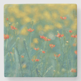 Zomerbloemen (bloemenveld) (rode bloemen) stenen onderzetter
