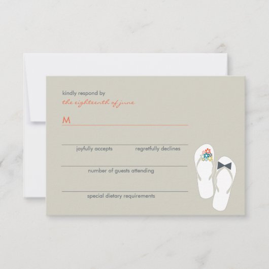 Zomerbloemen bruid & bruidegom Teenslippers bruilo RSVP Kaartje (Voorkant)