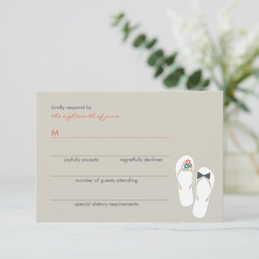 Zomerbloemen bruid & bruidegom Teenslippers bruilo RSVP Kaartje (Staand voorkant)