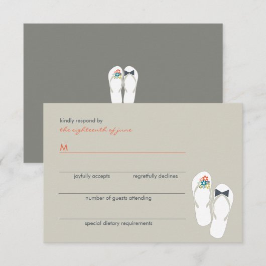 Zomerbloemen bruid & bruidegom Teenslippers bruilo RSVP Kaartje (Voorkant / Achterkant)