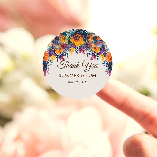 Zomerbloemen elegant Dank je wel Ronde Sticker
