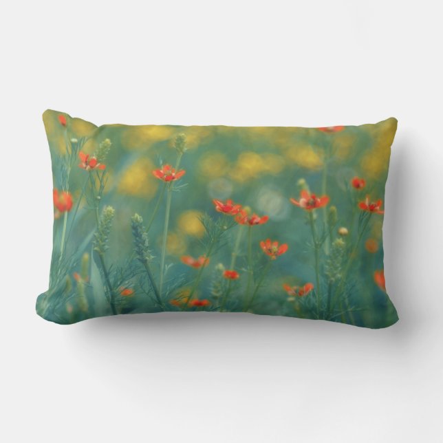 zomerbloemen (Floral Field) (Rode bloemen) Kussen (Voorkant)