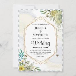 Zomerbloemen Gouden Frame  Bruiloft Kaart