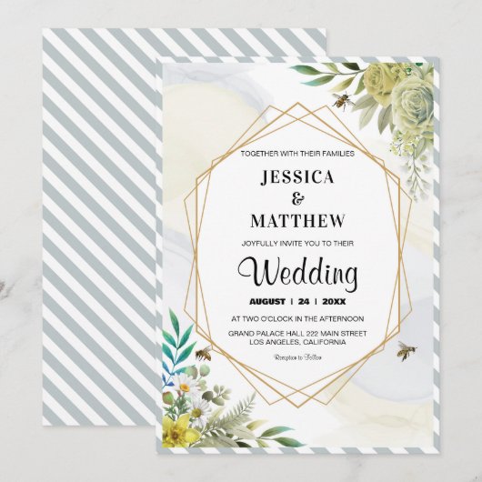 Zomerbloemen Gouden Frame  Trouwen Kaart (Voorkant / Achterkant)