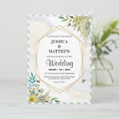 Zomerbloemen Gouden Lijst  Bruiloft Kaart (Staand voorkant)