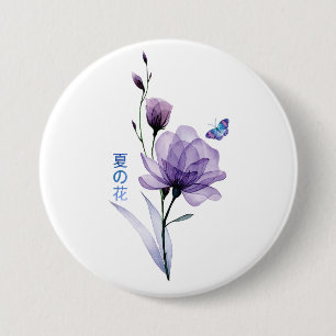 Zomerbloemen, Japanse kunst Ronde Button 7,6 Cm