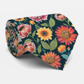 zomerbloemen kleurrijk bloemen op zwart. stropdas (Opgerold)