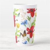zomerbloemen met Waterverf Butterflies Latte Mok (Voorkant)