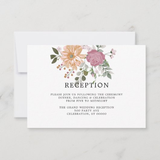 Zomerbloemen op wit | Huwelijksreceptie Kaart (Voorkant)