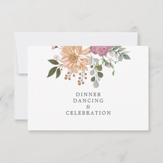 Zomerbloemen op wit | Huwelijksreceptie Kaart (Achterkant)