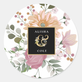 Zomerbloemen op witte bruiloft ronde sticker