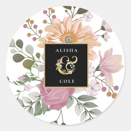 Zomerbloemen op witte bruiloft ronde sticker (Voorkant)