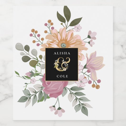 Zomerbloemen op witte bruiloft wijn etiket (Enkel label)