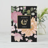 Zomerbloemen op Zwarte Bruiloft Kaart (Staand voorkant)